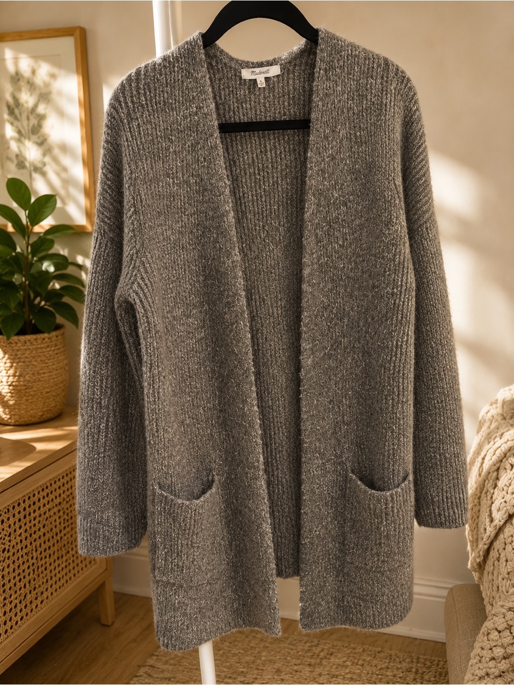 Madewell Gray Open-Front Knit Cardigan with Pockets
